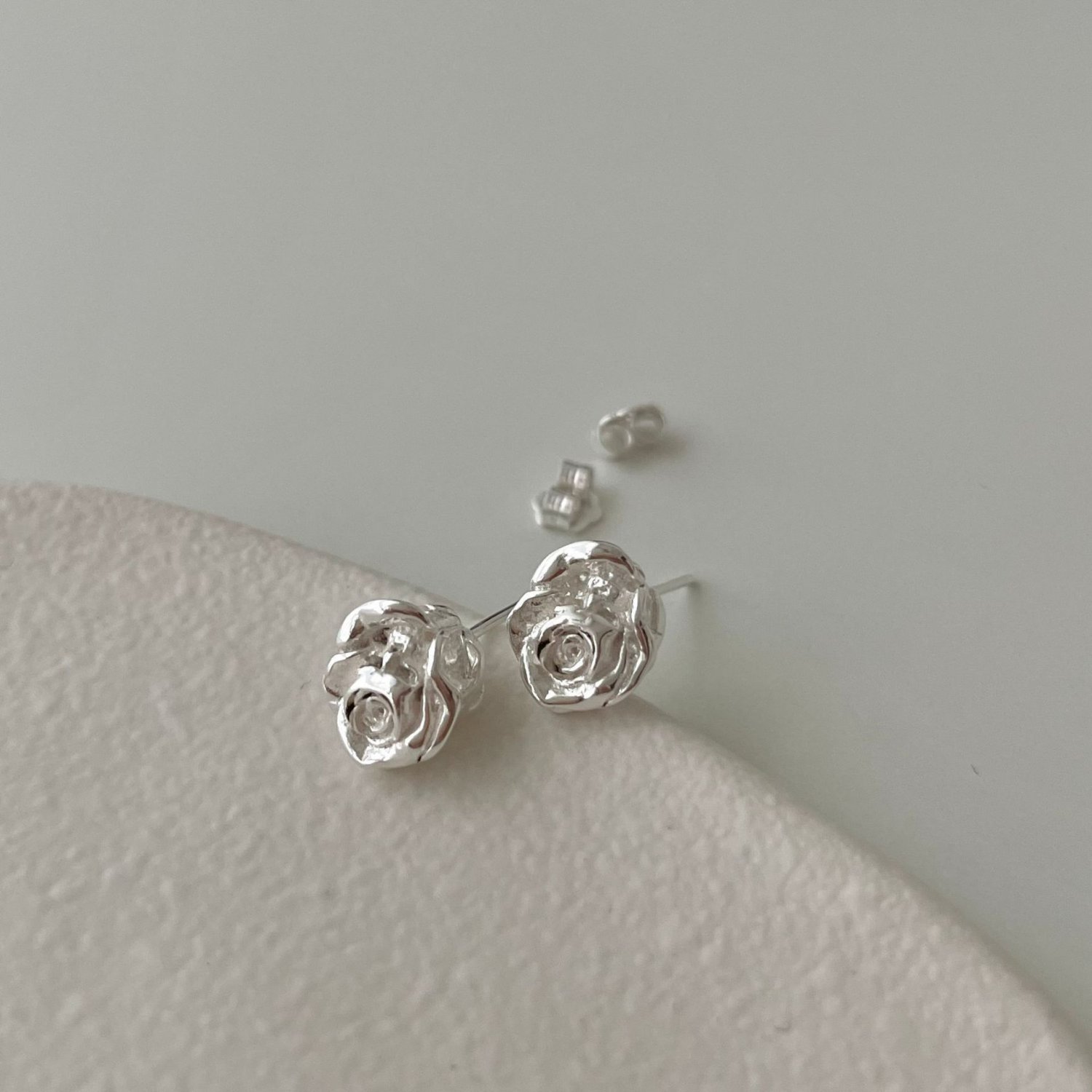 Beautiful No Plating Rose Flower 925 Sterling Silver Stud Earrings