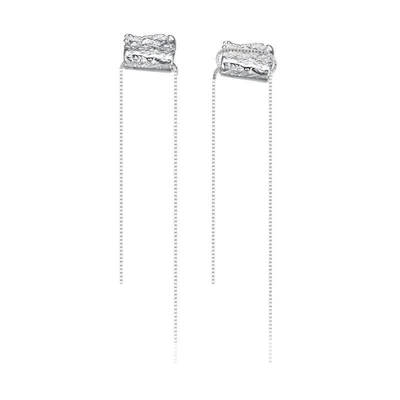 Elegant Gold Box Tassels 925 Sterling Silver Dangling Earrings