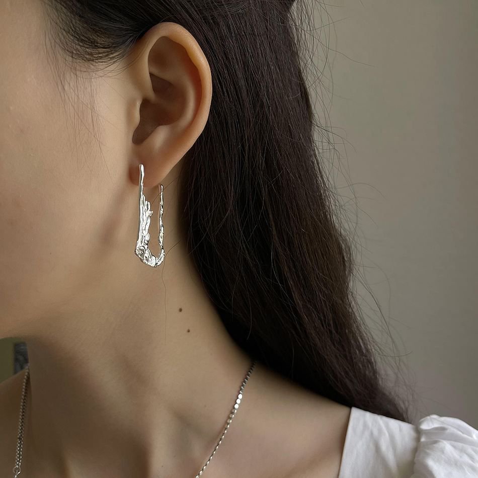 Fashion Irregular Clip 925 Sterling Silver Hoop Earring(Single)