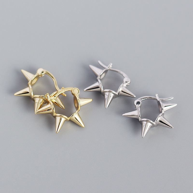 Fashion Punk Rivet 925 Sterling Silver Hoop Earrings