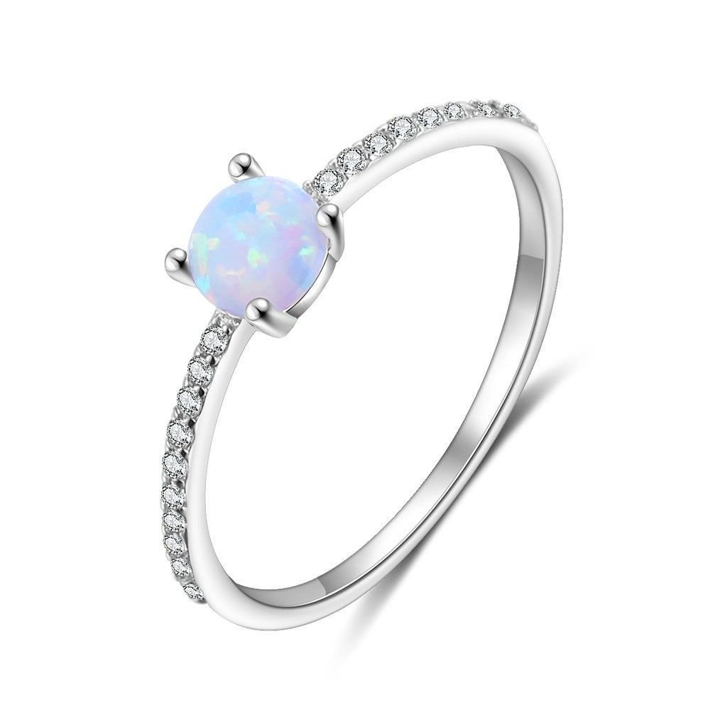 Created Opal CZ Crown 925 Sterling Silver Double Stacker Ring