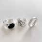 Daily Black Created Agate Flower 925 Sterling Silver Adjustable Ring