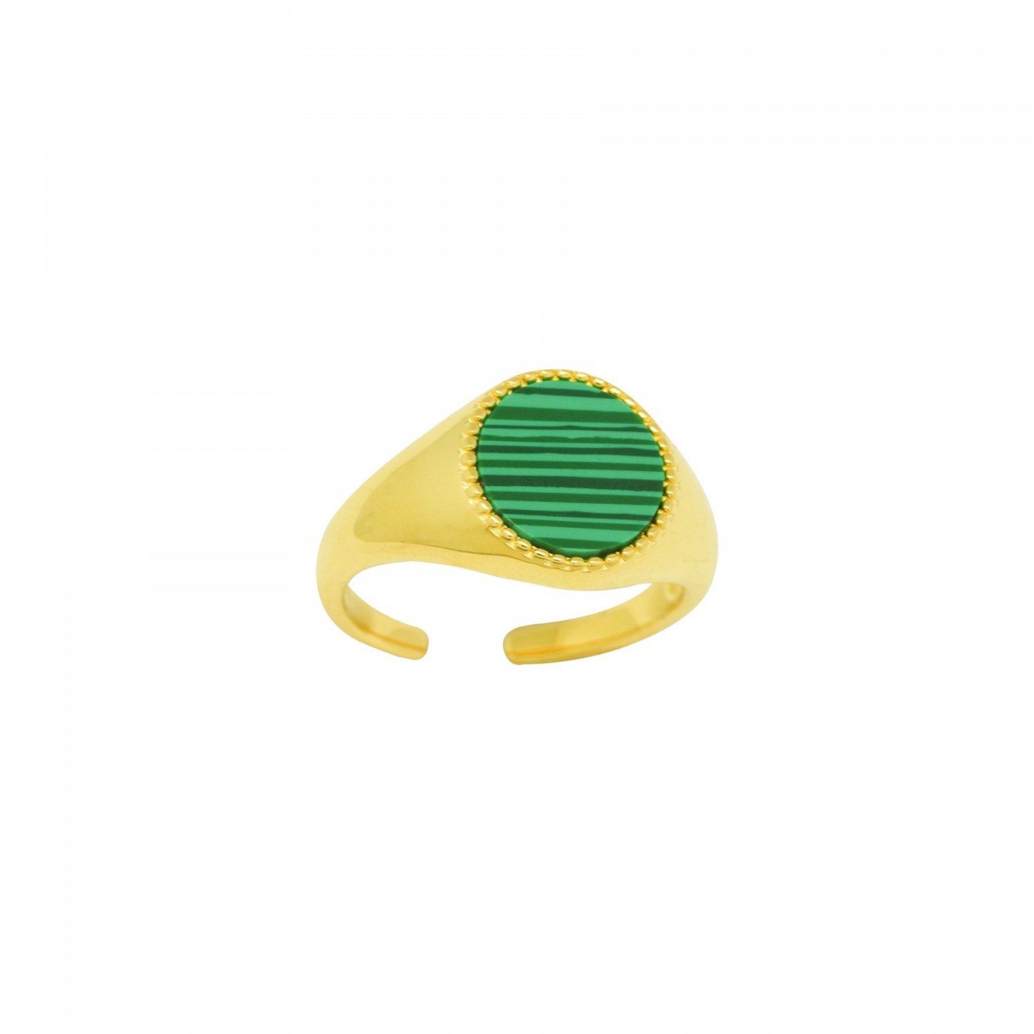 Elegant Round Created  Malachite 925 Sterling Silver Adjustable Ring