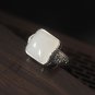 Vintage Natural Agate/Nephrite Radiant 925 Sterling Silver Adjustable Ring