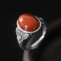 Vintage Oval Natural Agate/Nephrite 925 Sterling Silver Adjustable Ring