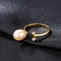 Waterdrop Natural Pearl CZ 925 Silver Adjustable Ring