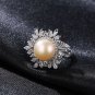 Flower Natural Pearl 925 Silver Adjustable CZ Ring
