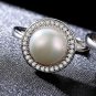 Round CZ Natural Pearl 925 Silver Adjustable Ring