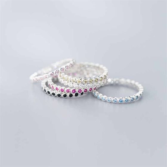 Cubic Zirconia Line Stacker 925 Sterling Silver Ring