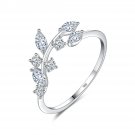 Cubic Zirconia Leaves Vine 925 Sterling Silver Adjustable Ring