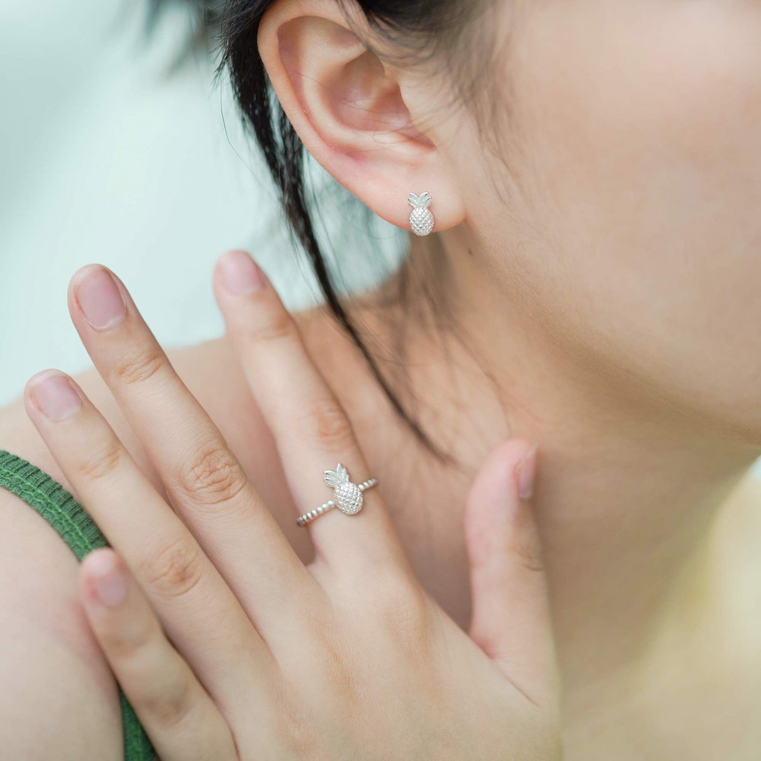 Cute Fruit Pineapple 925 Sterling Silver Adjustable Ring