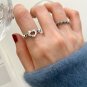 Lady Irregular Hollow Heart 925 Sterling Silver Adjustable Ring
