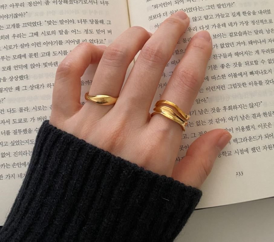 Simple Hollow Wave Lines 925 Sterling Silver Adjustable Ring