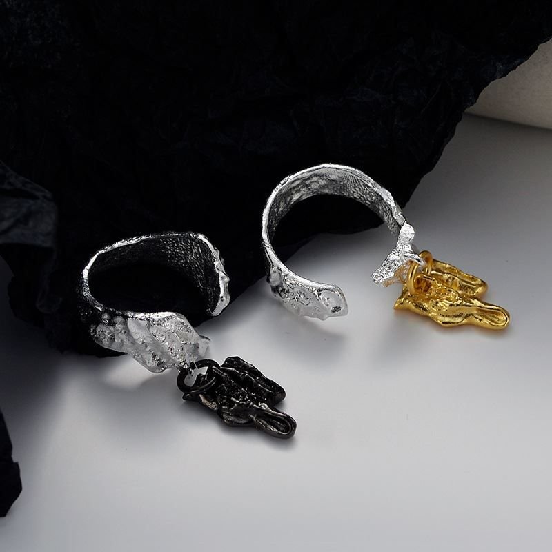 Modern Irregular Stones Tassels 925 Sterling Silver Adjustable Ring