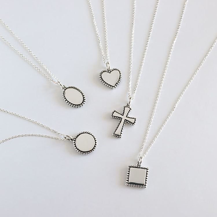 Minimalism Vintage Round Heart Square Cross Silver Necklace