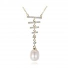 Grace Cubic Zirconia Ladder Natural Pearl 925 Sterling Silver Necklace