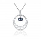 Hollow Half-Round Natural Pearl Cubic Zirconia 925 Sterling Silver Necklace
