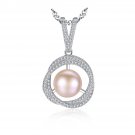 Natural Pearl In Twisted Cubic Zirconia Circle 925 Silver Necklace