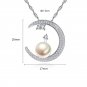 CZ Natural Pearl On Crescent Moon 925 Sterling Silver Necklace