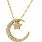 Sweet CZ Crescent Moon Star 925 Sterling Silver Necklace