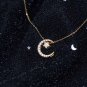 Sweet CZ Crescent Moon Star 925 Sterling Silver Necklace