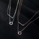 Double Layer CZ Circle Stick 925 Sterling Silver Necklace