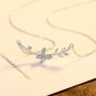 Women CZ Flying Butterfly Tree Branch 925 Sterling Silver Necklace