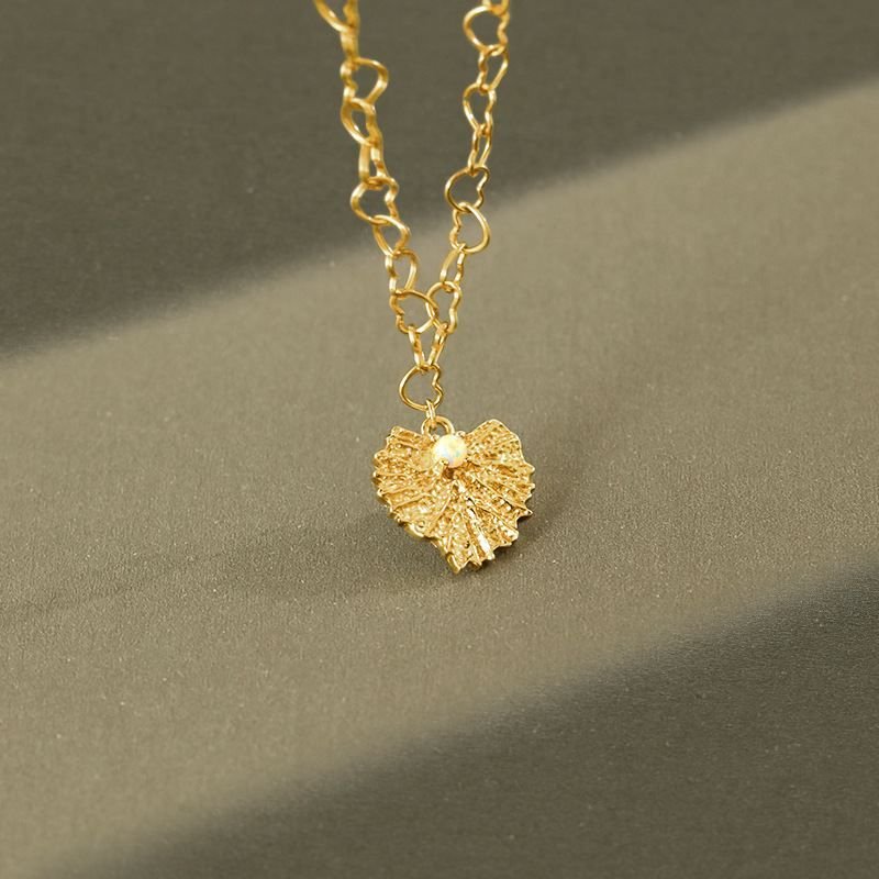 Natural Opal Heart Leaf 925 Sterling Silver Necklace