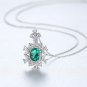 Oval Natural Treated Crystal Flower CZ 925 Sterling Silver Necklace