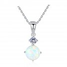 Simple Round Created Opal CZ 925 Sterling Silver Necklace