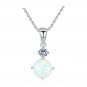 Simple Round Created Opal CZ 925 Sterling Silver Necklace