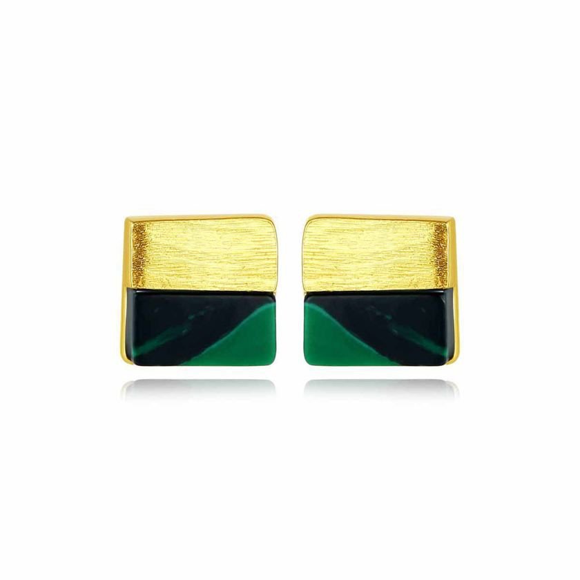 Square Created Malachite 925 Sterling Silver Earrings