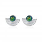 Created Opal Round 925 Sterling Silver Stud Earrings
