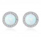 Round Cubic Zirconia Created Opal 925 Sterling Silver Studs Earrings
