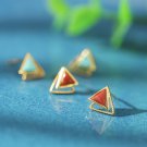 Geometry Natural Agate/Turquoise Double Triangle Silver Stud Earrings