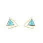 Geometry Natural Agate/Turquoise Double Triangle Silver Stud Earrings