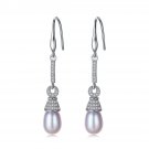 Waterdrop Natural Pearl 925 Silver Cubic Zirconia Dangling Earrings
