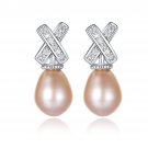 Cubic Zirconia Natural Pearl 925 Silver Dangling Earrings