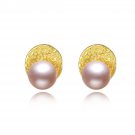 Women Round Natural Pearl 925 Sterling Silver Stud Earrings