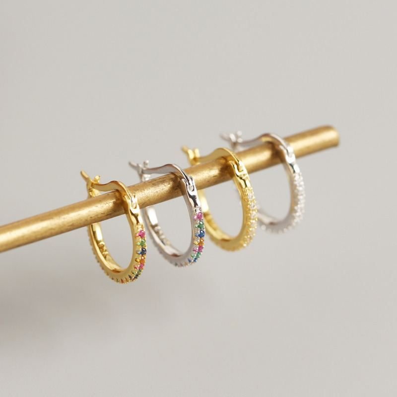 Cubic Zirconia Round Circle 925 Sterling Silver Hoop Earrings