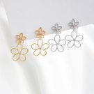 Double Cubic Zirconia Hollow Flowers 925 Sterling Silver Stud Earrings