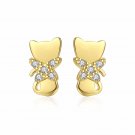 Cute Cubic Zirconia Bowknot Cat 925 Sterling Silver Stud Earrings