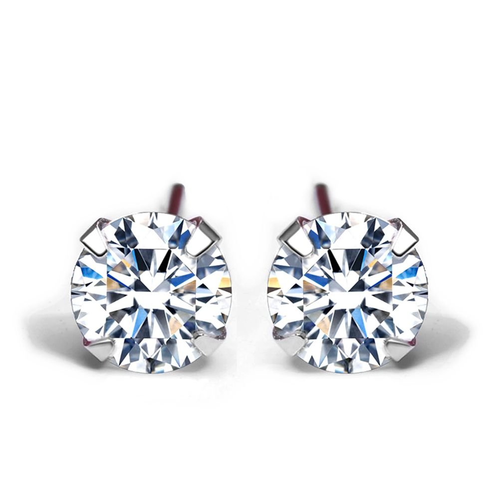 Cubic Zirconia 925 Sterling Silver Round Stud Earrings
