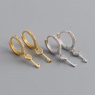 Girl CZ Heart Key 925 Sterling Silver Hoop Earrings