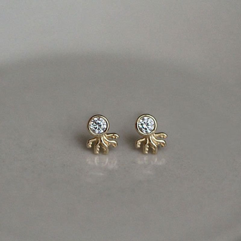 Cute CZ Jellyfish Octopus 925 Sterling Silver Stud Earrings