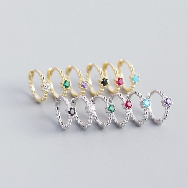 Cute CZ Beads 925 Sterling Silver Hoop Earrings