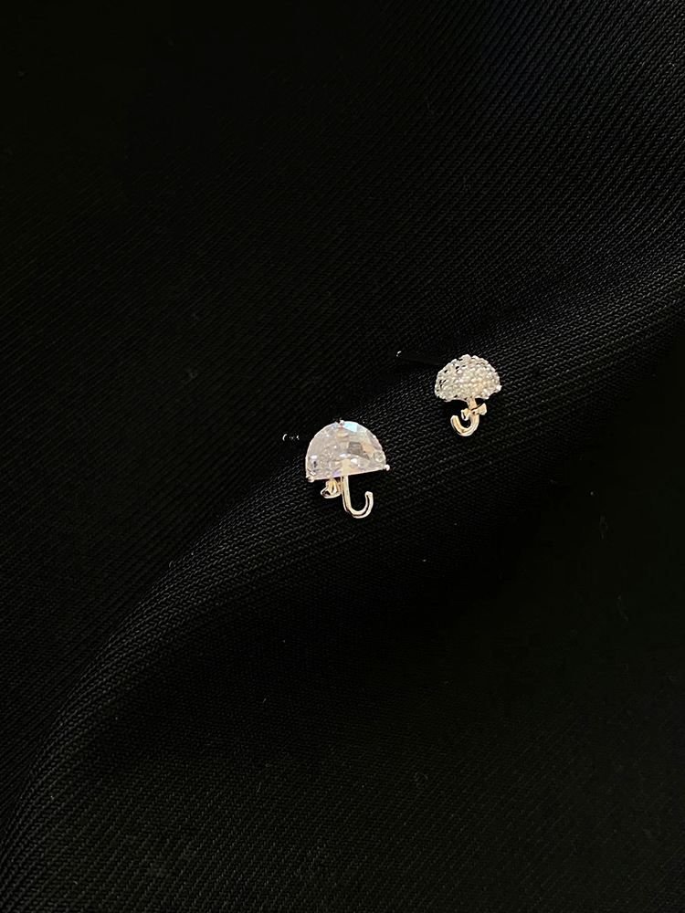 Asymmetry Mini CZ Umbrella 925 Sterling Silver Stud Earrings