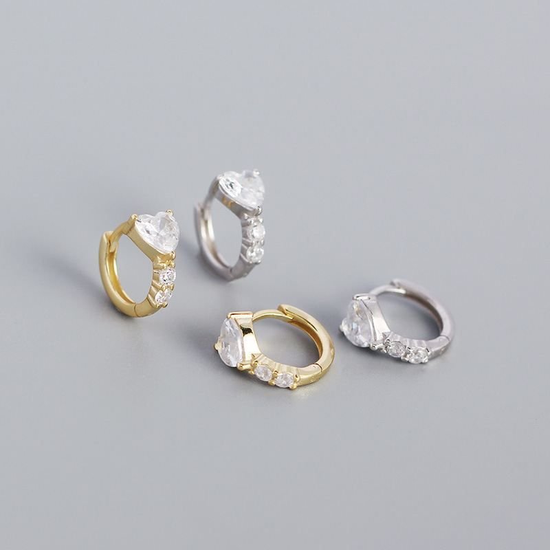 Girl CZ Heart Geometry 925 Sterling Silver Hoop Earrings