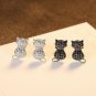 Cute Black CZ Cat Animal 925 Sterling Silver Stud Earrings
