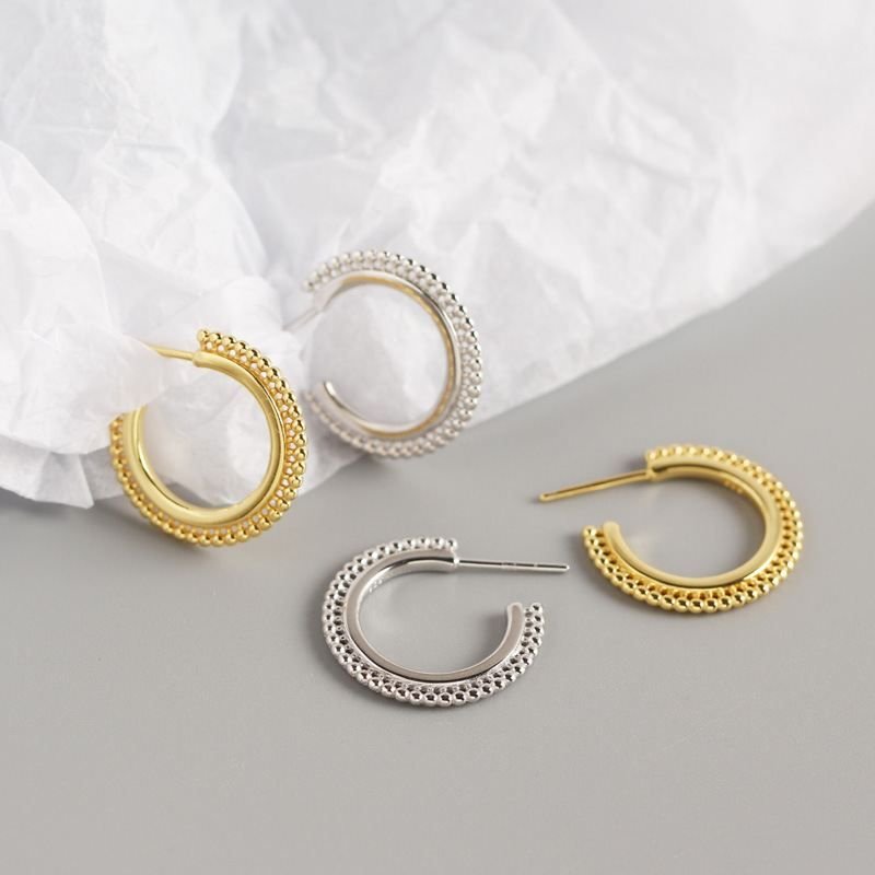 Beads Circle 925 Sterling Silver Hoop Earrings